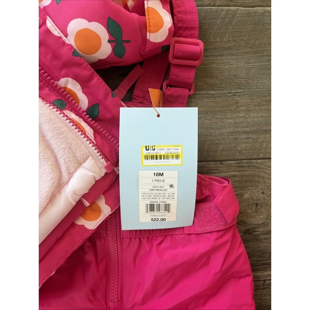 Cat & Jack Toddler Girls 18 Months Snow Suit Pink 3-in-1 Jacket Snow winter Bib